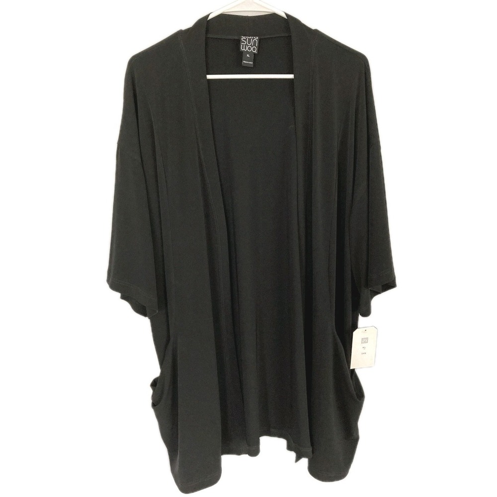 Clara Sunwoo Kimono Cardigan Jacket Womens XL Blk Jersey Stretch Open Front NWT